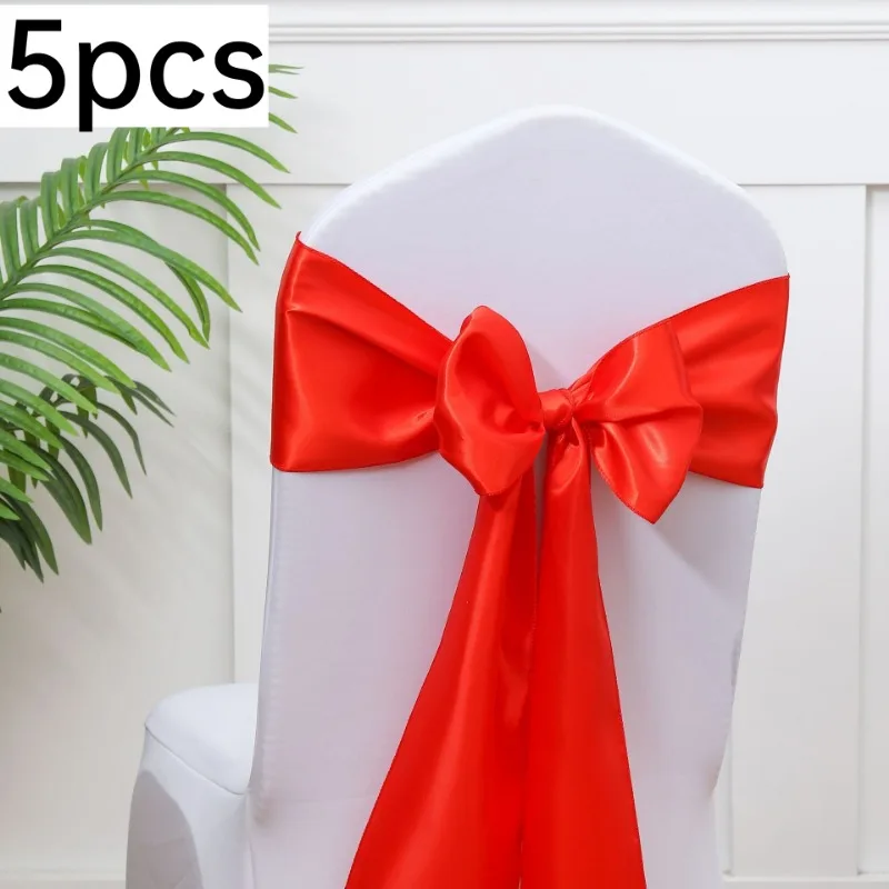 5pcs  Solid Chemical Fiber Chair Bow Sash Multiple Knot Style Decor For Hotel Annual Party Ceremony Wedding Chair Ornament
