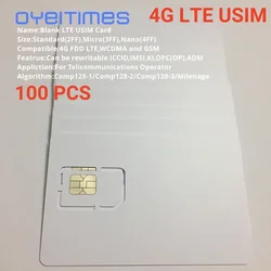100pcs/lot Writable Programable Blank SIM USIM Card 4G LTE WCDMA GSM Nano Micro SIM Card with Micro Nano Size 2FF 3FF 4FF 3 IN 1