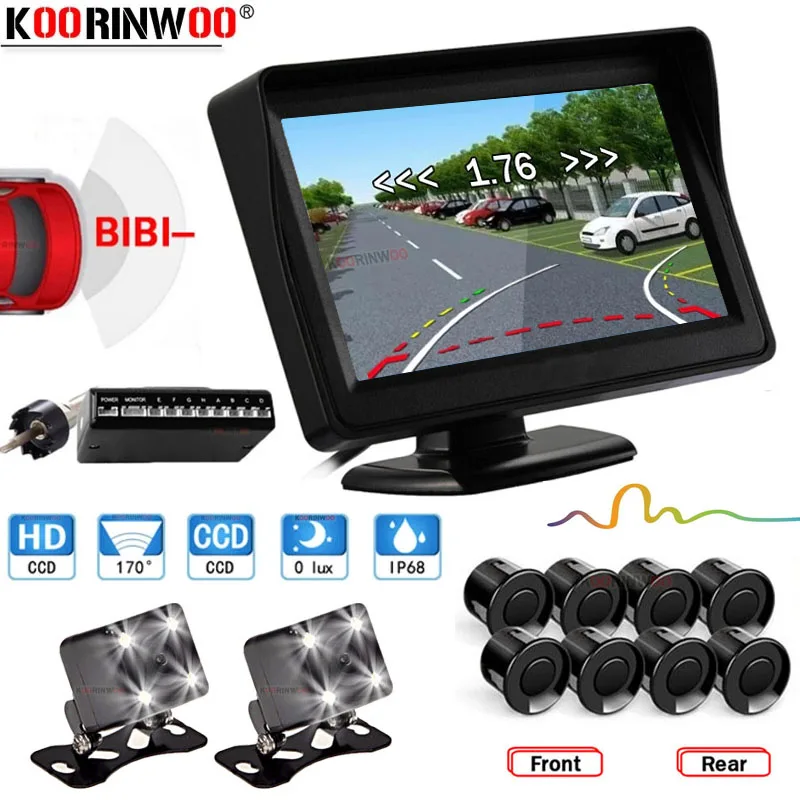 

Koorinwoo Visible Video Parking System For Cars Sensors 4 Front + 4 Back Parktronics 8 Rear view camera Mirror With LCD Monitor