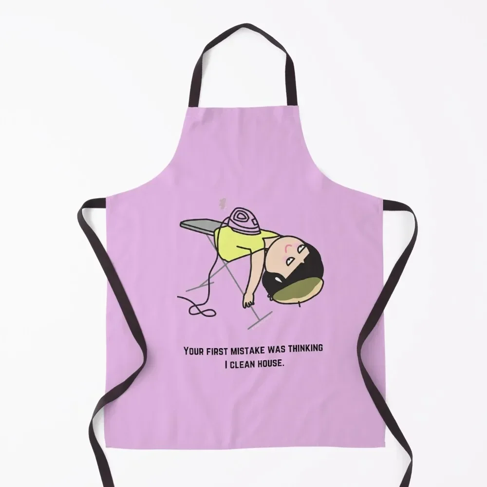 Thinking I Clean House, Funny Cartoon Housekeeping Humor Apron Women's Trim Cloth Cleaning Products For Home Apron