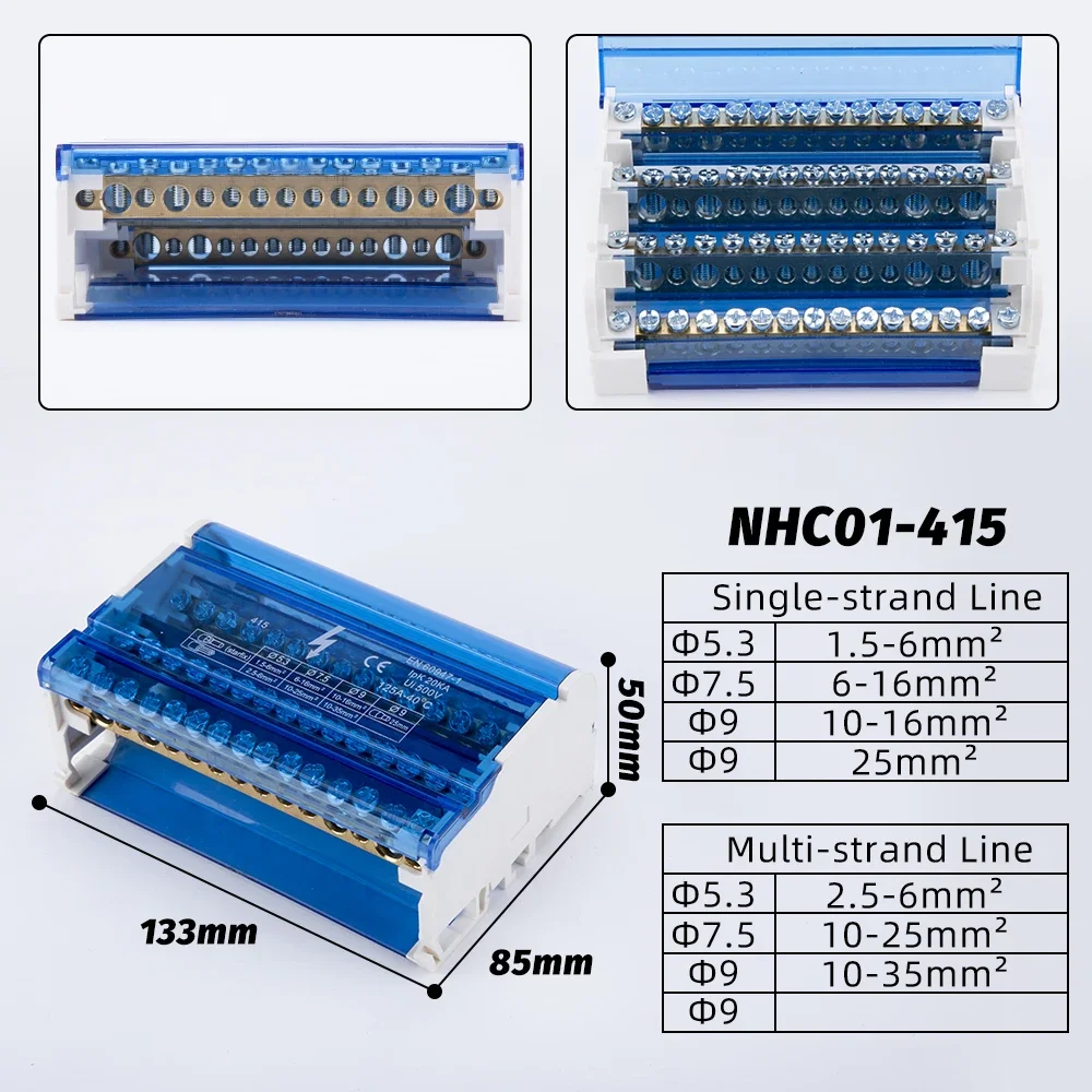 Tornillo Modular de unión de bloque de terminales de Riel Din, conector eléctrico de cable Universal, caja de distribución de energía de la serie NHC01