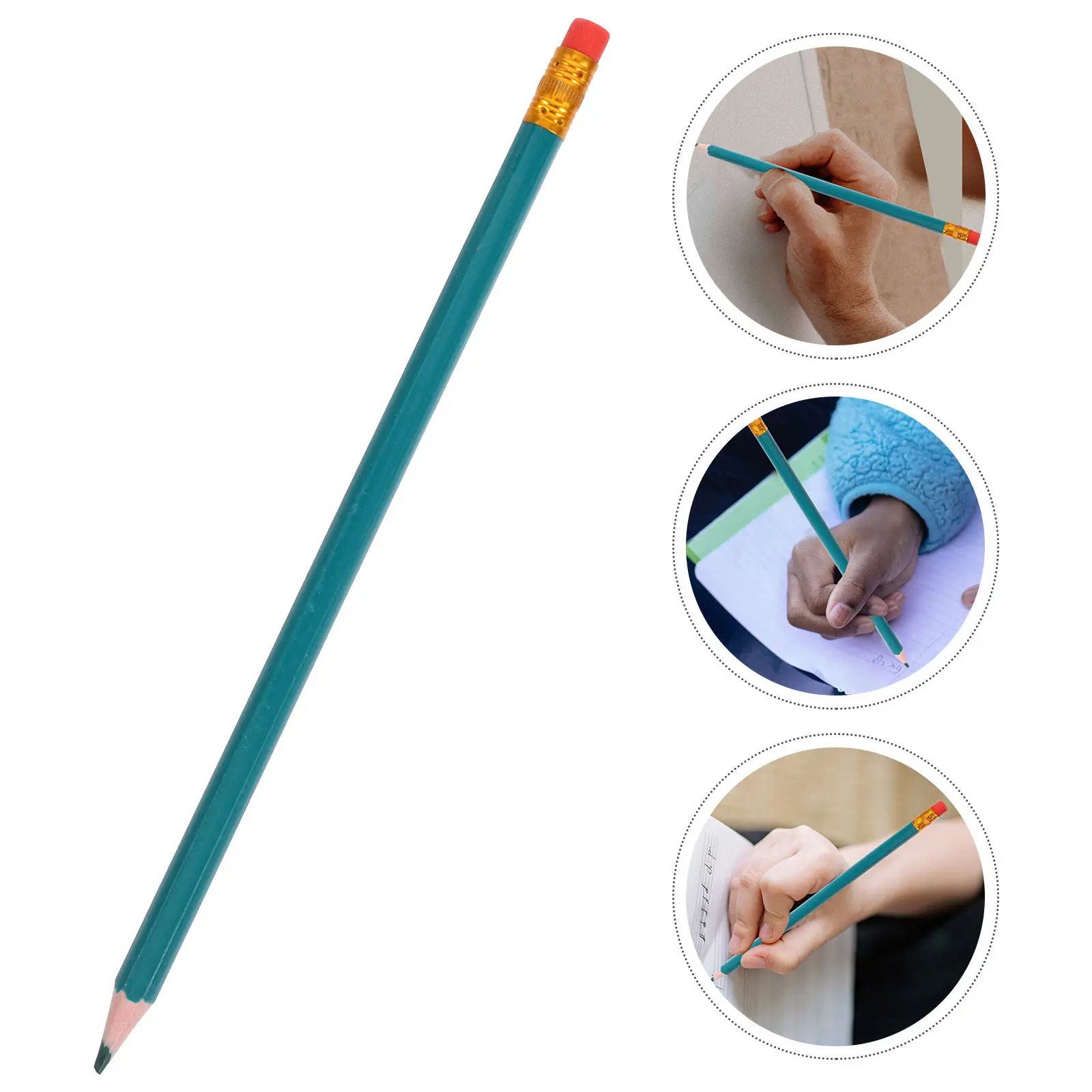 12Pcs Green Erasable Colored Pencils Pre-Sharpened Hexagonal Grip Latex-Free Erasers Sketching Drawing Checking Test Scoring Art