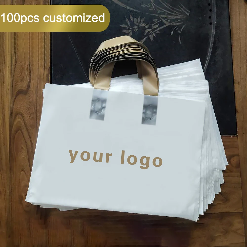 Bolsas de compras coloridas con logotipo personalizado, bolsa de regalo de plástico con asa, estampado de logotipo de un Color en impresión de