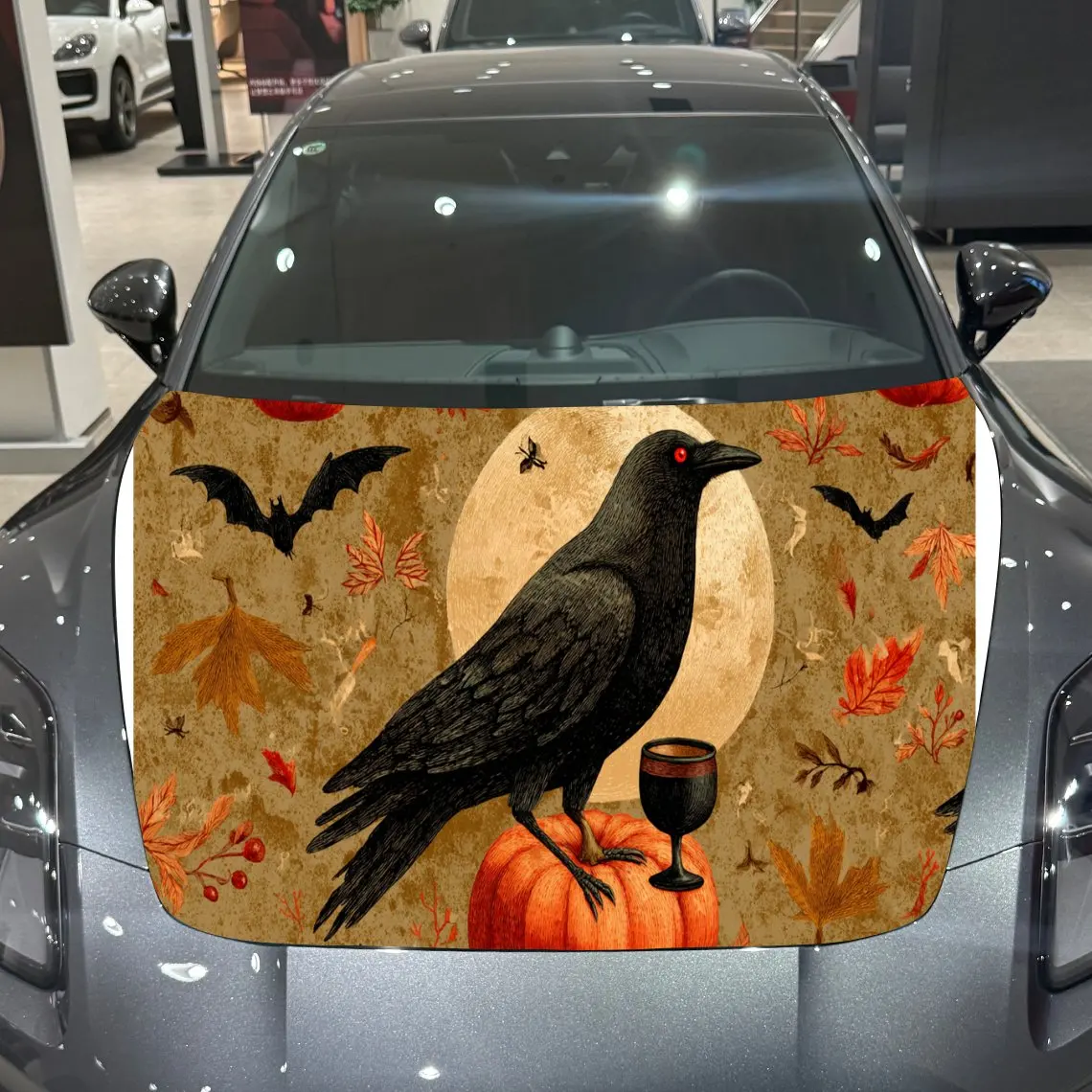 Dark Gothic Style: Bats, Ravens, and Pumpkins Car Hood Vinyl Stickers Car Surface Protection Decal Car Decoration Cover Vinyl Wr