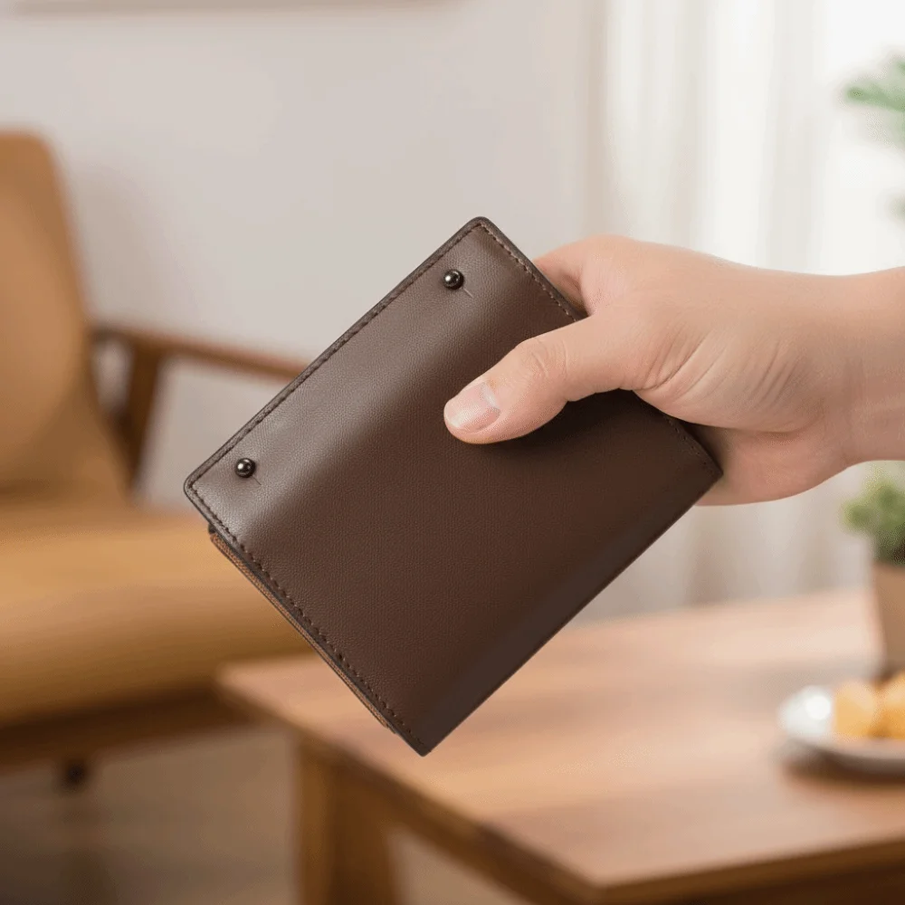 PU Leather Business Short Wallet Ultra-Thin Design Snap Closure Tri-fold Card Holder Multi-slot Design Solid Color Coin Purse