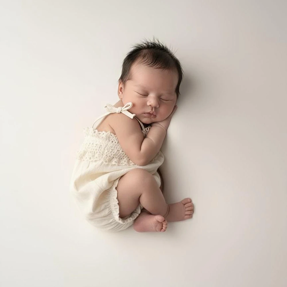 Newborn Photography Outfit Baby Girl Beige Lace Romper Baby Photo Shoot Costume Vintage Newborn Photo Prop Sleeveless Romper