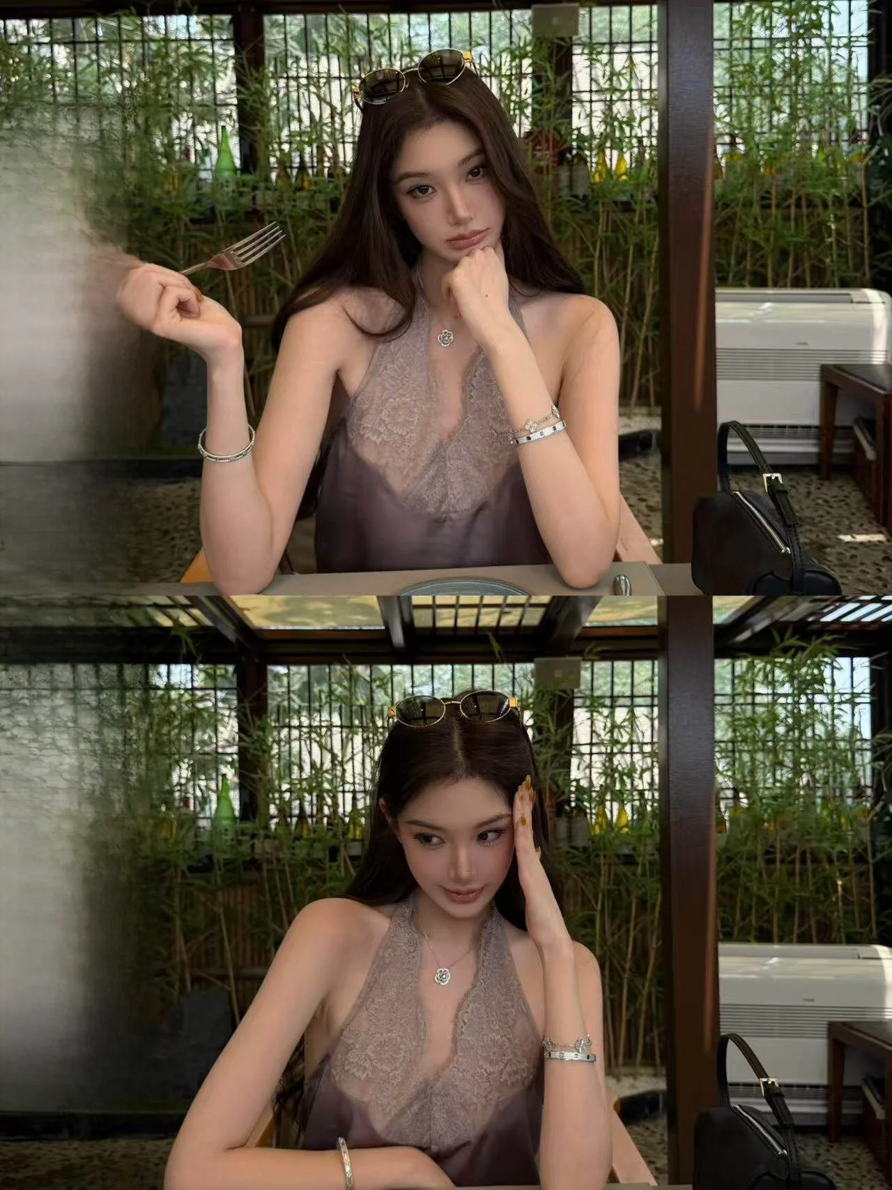 

Yangzifan Ys Violet Lace ter Ne Strap Top Silk Georgette Wide Leg Pants Commute Sle High Waist Loose Fit Ladies Pants