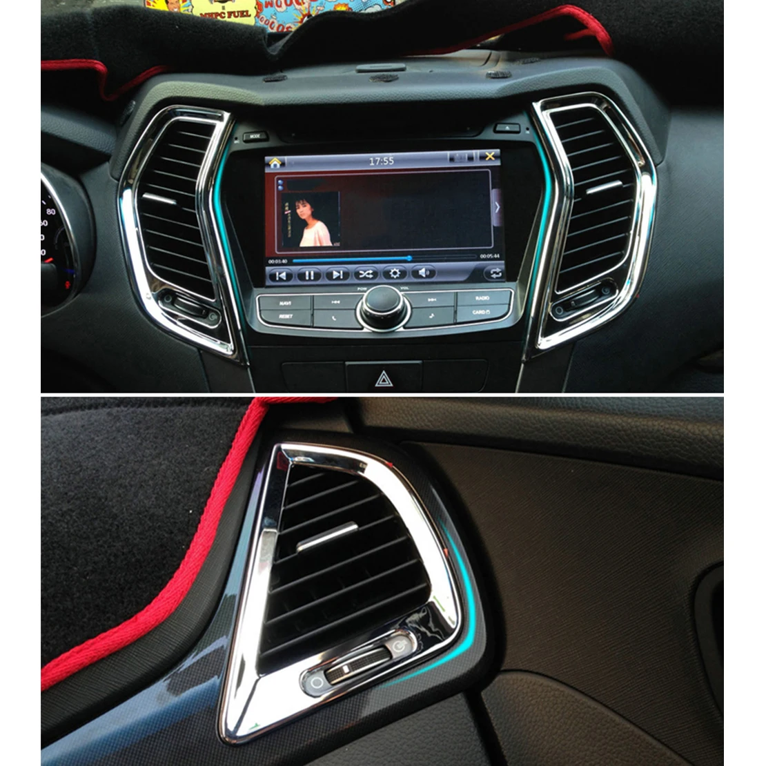 New Car Front Air Outlet Vent Cover Trim Decal Chrome Style ABS Plastic Fit for Hyundai Santa Fe 2013 2014 2015 2016 2017 2018