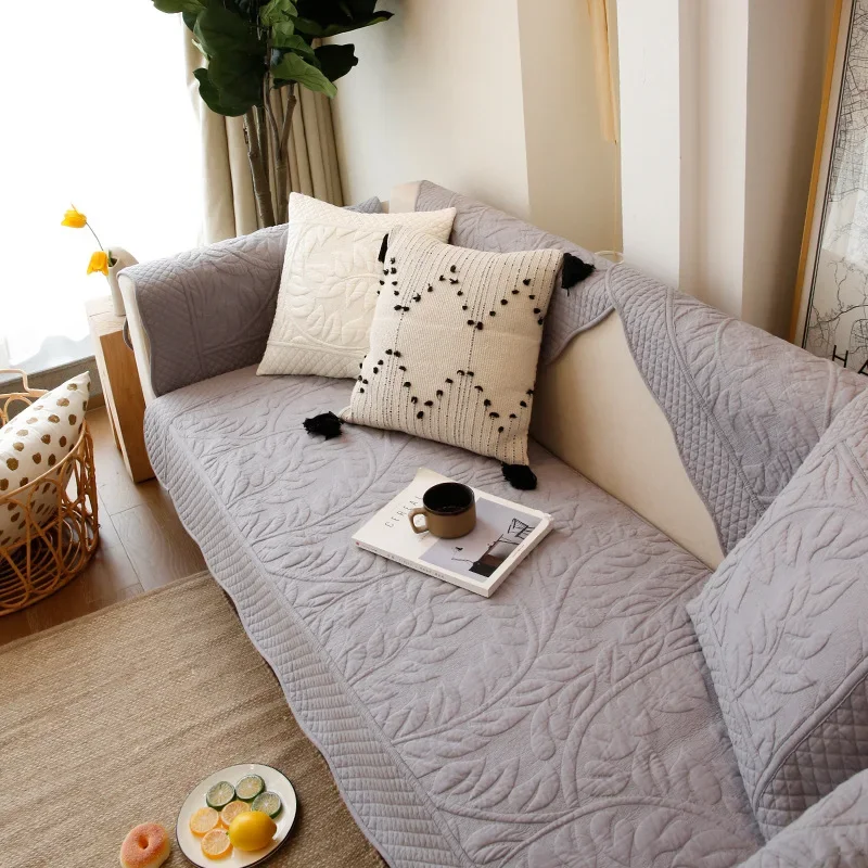 Simple Modern Quilted Fabric Cotton Sofa Cushion Non-slip Glove Cover Sofa Cover Cushion Home Decro