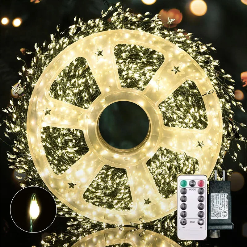 Christmas LED Firecracker Light String Warm White Waterproof EU Plug With Remote for Xmas Tree Garland Window Party Decor