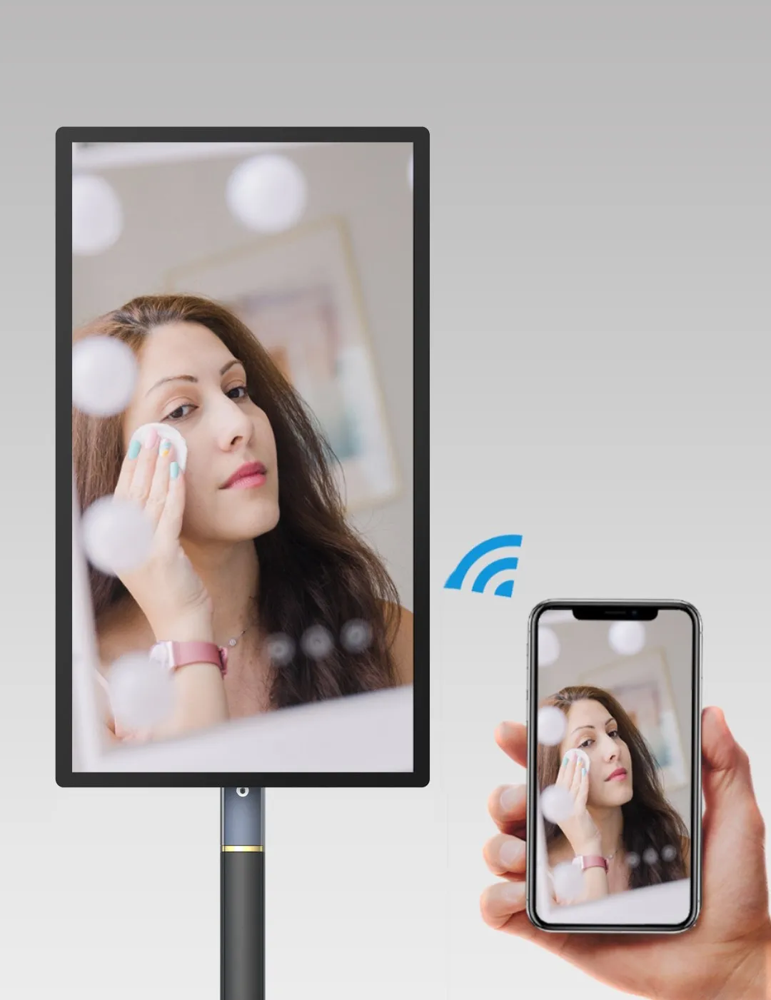 32인치 플로어 스탠딩 화이트 안드로이드 터치스크린 모바일 TV 수직 디스플레이 스탠드 TV Follow by Me 휴대용 32인치 스마트 TV