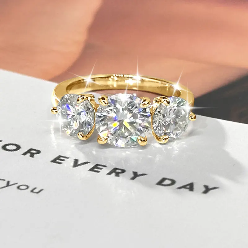 Anziw 8mm&6.5mm 4CTTW Round Moissanite Wedding Engagement Ring 14k Gold Filled Classic 3-Stones Promise Finger Jewelry for Women