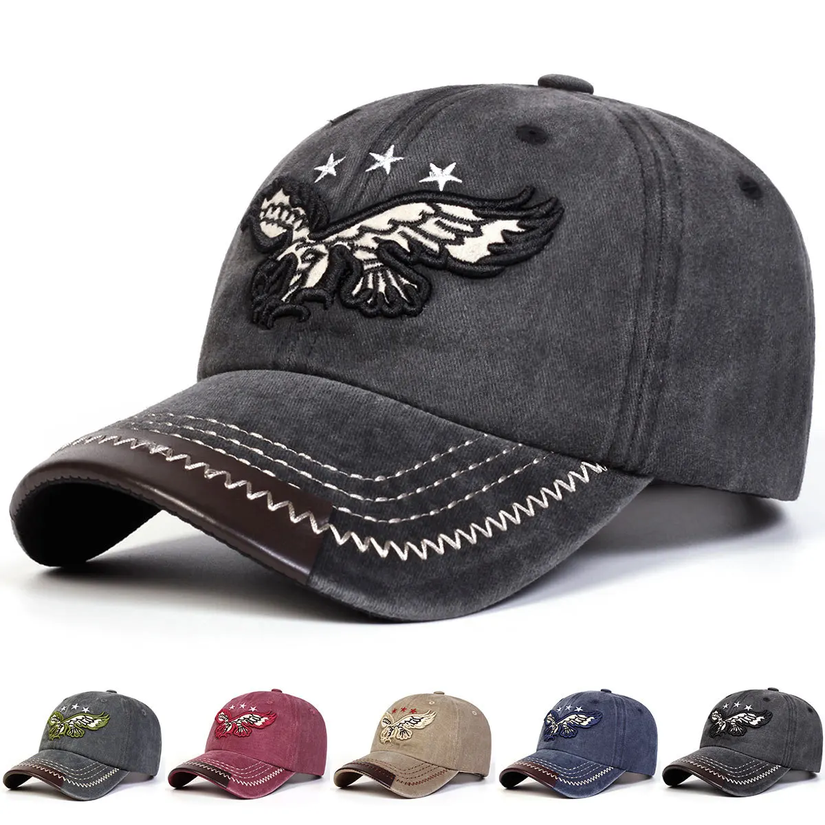 1pc Eagle Pentagram Embroidery Wash Baseball Caps for Men,Sp