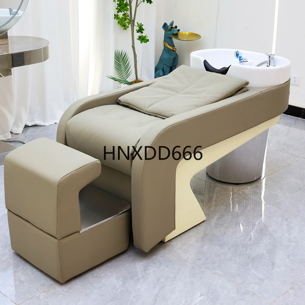 

Comfortable Backwash Shampoo Station Chair Adjustable Ceramic Hair Wash Bowl Leather Standing Shampoo Chair