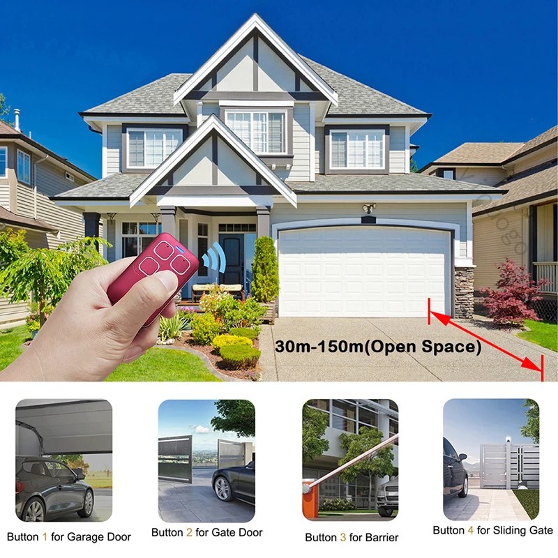 4 in 1 280MHz-868MHz MultiFrequency Garage Door Remote Control Duplicator 868MHz 433MHz Gate Remote Control Garage Door Opener