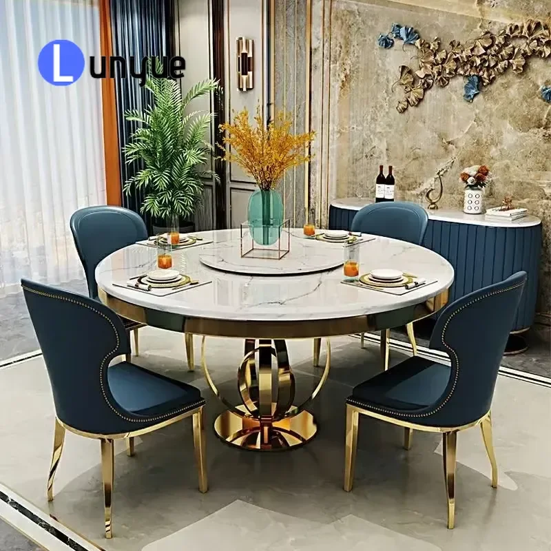 Rotating Marble Top Dining Table Round 6 Seater Japanese Nordic Style Anti Scratch Surface Elegant Home Decor Customizable