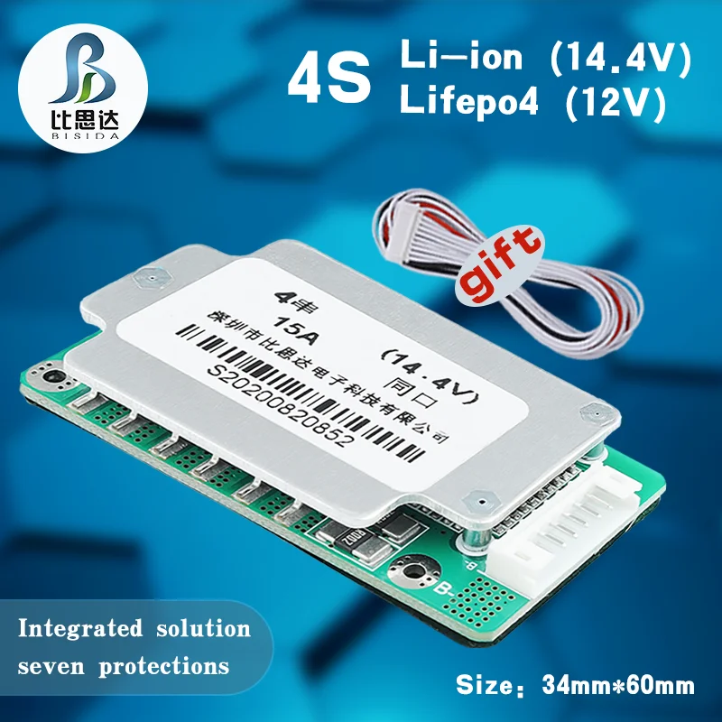 Bisida 4S 14.4V/12V BMS Lithium/Lifepo4 Battery Protection Board with Balanced Li-Ion Battery 18650 Battery Pack