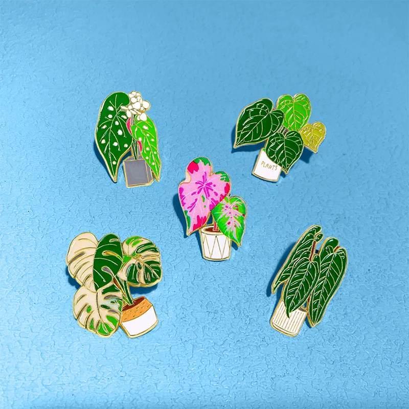 AniPins Pot Flowers Pins 5-design Enamel Plants Brooch Pin On Clothes Backpack Badge Friends Gifts