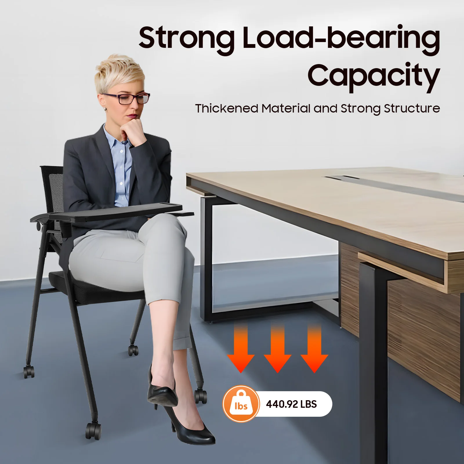 

Reception Chair with Padded Armrests and tabletops, Stackable Vinyl Waiting Room Chair for Commercial or Residential Use, Black