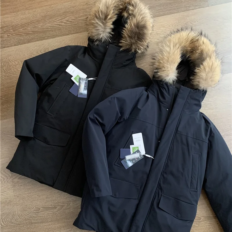 

Men's down Jaet 90% White Du down Fur Collar Faion Urban Sle Windproof Thiened Long Sve Zipper Closure Mid-Length