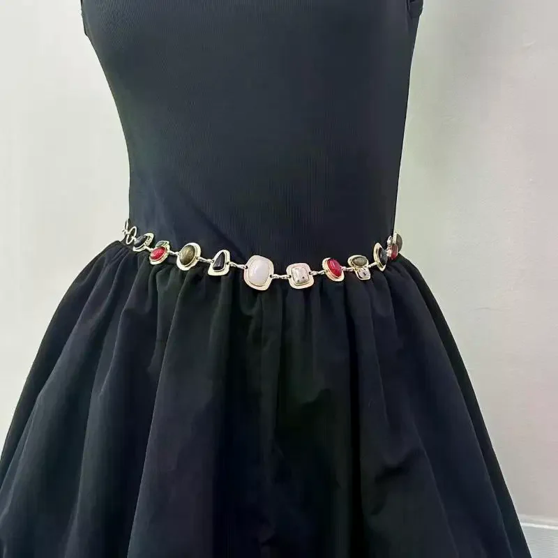 Women's Decorative Fashion Waist Chain Thin Silver Ethnic Style Iron Chain Accessory for Date Night Outfit Beach Party Wear