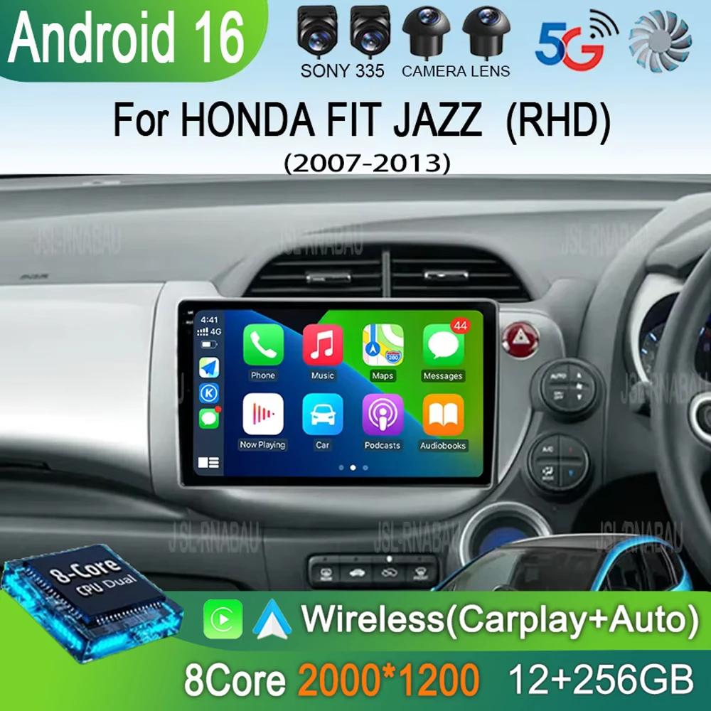 

Автомагнитола Android 16 Carplay для HONDA FIT JAZZ 2007-2013, навигационный мультимедийный плеер, стереосистема, 5G WiFi+4G, BT, DVD, головное устройство