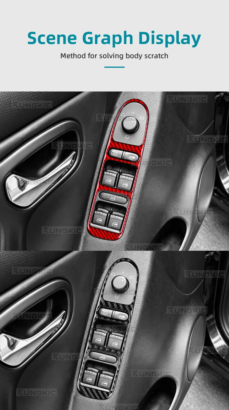 Echter, weicher Carbonfaser-Aufkleber für Seat Leon MK1 1M 1999 2000 2001 2002 2003 2004, Zubehör für die Zierleiste des Fensterheberschalters im Auto – Detail 9
