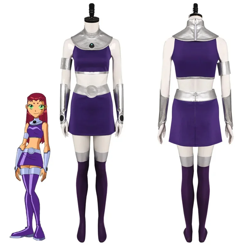 Starfire Cosplay Women Costume Teen Cosplay Titan Female Superhero Roleplay Fantasy Woman Halloween Carnival Clothes Disguise NS