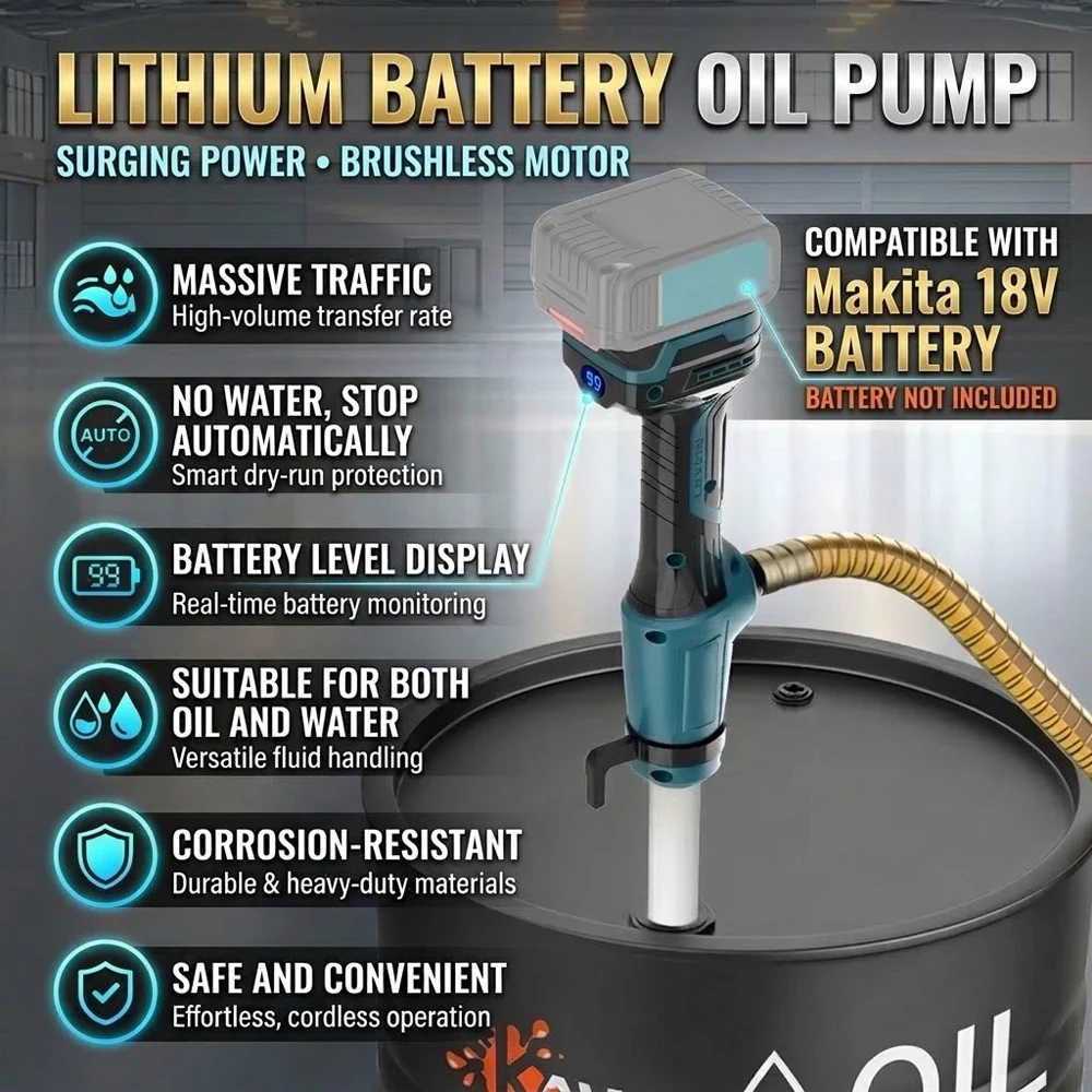 Brushless Electric Oil Pump Dual-Purpose Oil&Water Pumping HighPower Wireless Bucket Pump With Shower for Makita 18V Battery Pin