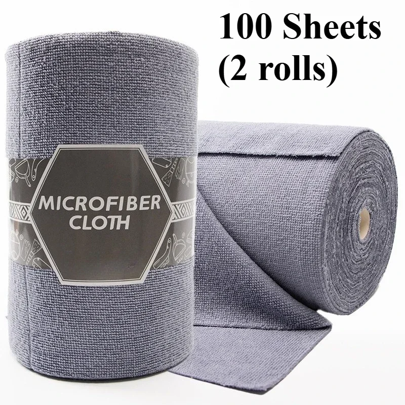 100 Sheets/2 Rolls Reusable Cleaning Wipes, Household Kitchen Cloth, Microfiber Towel Roll, Cleaning Cloth Alternative to Paper Towels, Suitable for Various Holiday Dinners and Parties