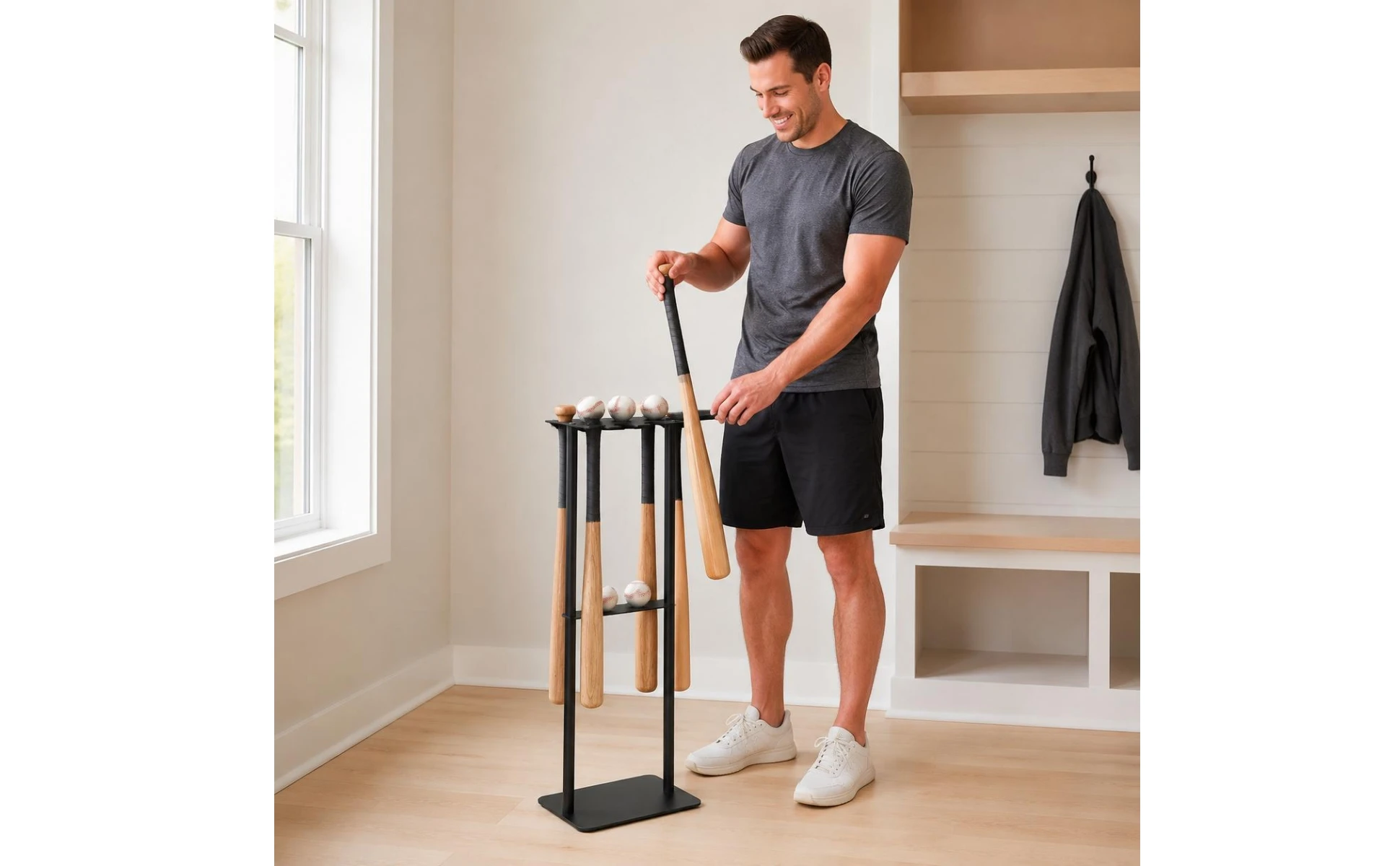 Metal Baseball Display Rack Mobile Baseball Club Storage Rack Floor Club Holder Free Standing Stable Base for Sports Room