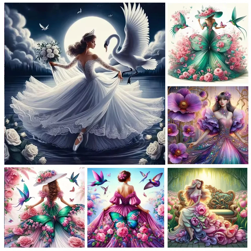 DIY 5D Diamond Painting Flower Wedding Dress Full Round Square Diamond Embroidery Beautiful Dancing Woman Mosaic Cross Stitch