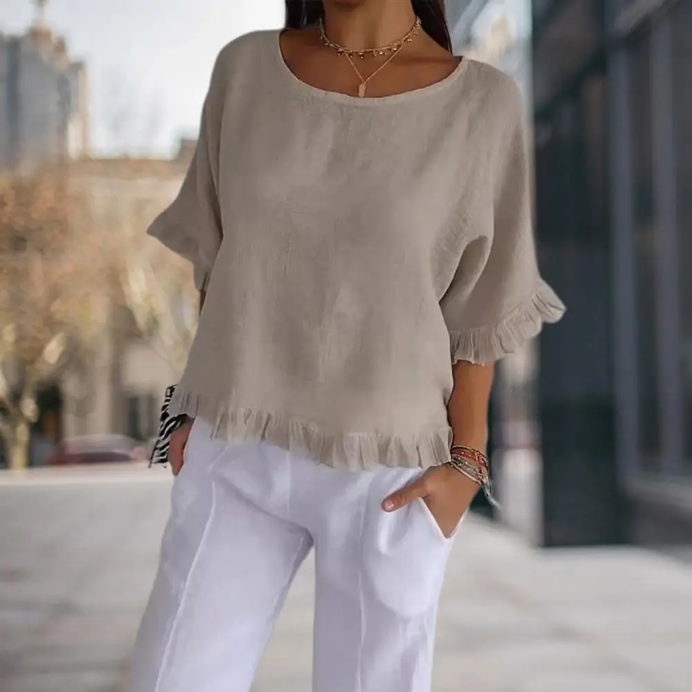 

Women Relaxed Fit Tee Stylish Women's Casual T-shirts with Ruffle Detailing Loose Fit for Everyday Wear Comfortable Stretchy