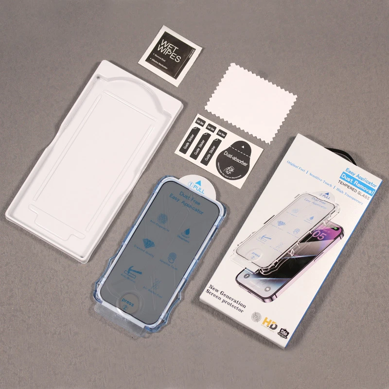 Dust free Installation Screen Protector For iPhone 15 14 13 12 11 Pro XS Max XR Easy Install Auto-Dust Remova Kit Tempered Glass