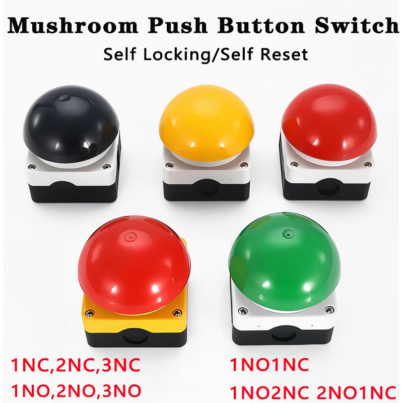 1/5/10 Pcs IP67 Waterproof Pedal Switch AC/DC 1NO+1NC Emergency Stop Self Reset Handle Foot Push Mushroom Push Button Switch