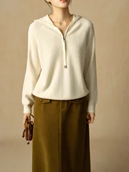 DUSHU Plus Size Casual Hooded Knitted Sweater 2024 Winter New Product Commuter Versatile Zipper Sweater 24DS84444