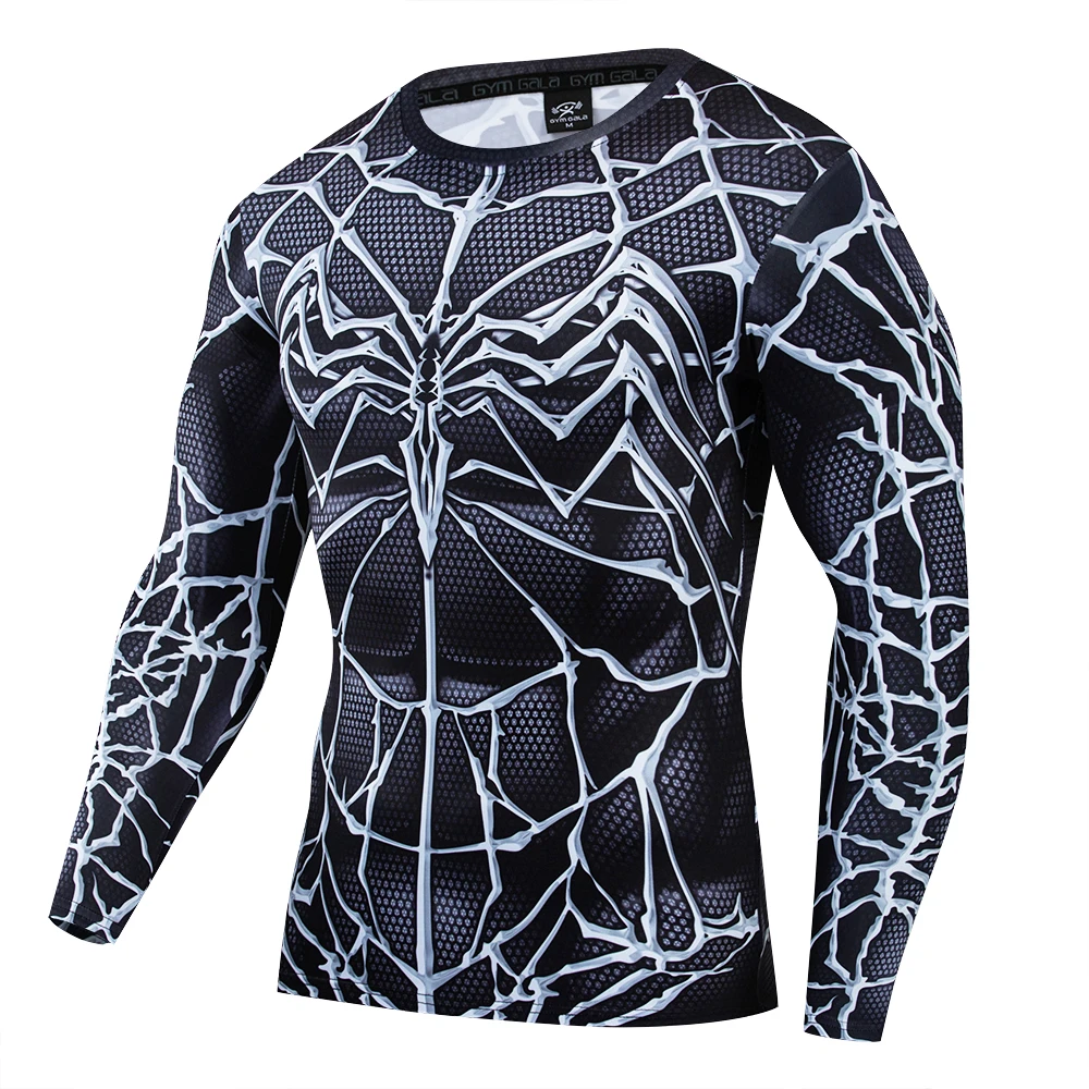 3D White striped compression tights Men's Quick Dry Long sleeve Sweatshirt Bodybuilding T-shirt Gym Workout Fitness shirt