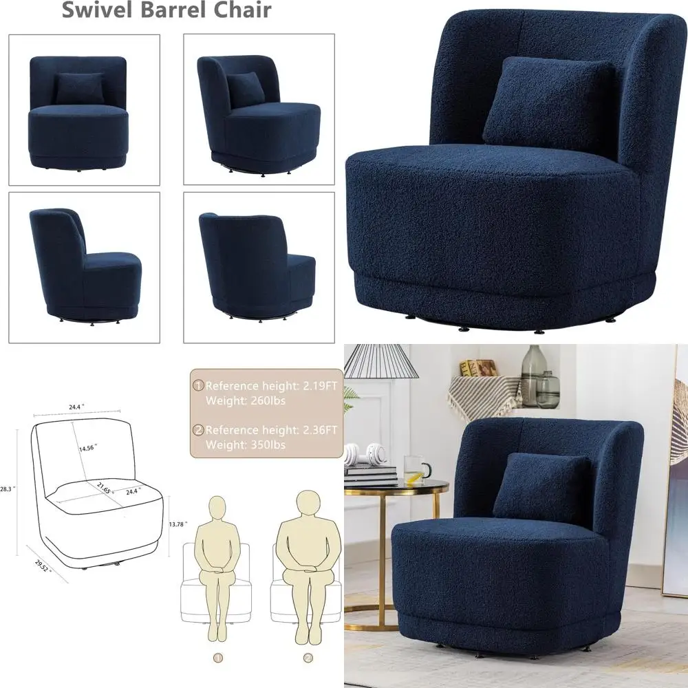 360° Swivel Barrel Chair with Pillow, Ideal for Living Room, Bedroom, Nursery, Office, Hotel