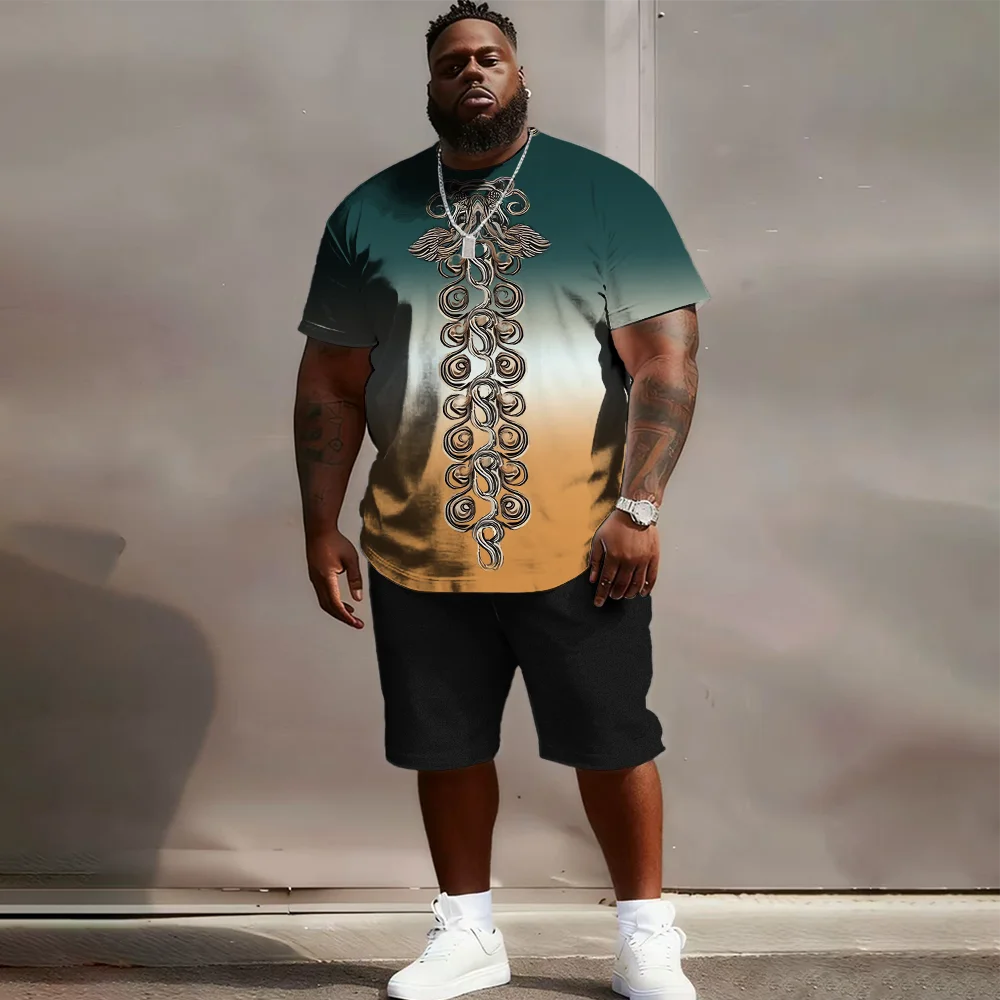 

Мужской комплект с короткими рукавами больших размеров S-9xl: этнический шарм — 2 предмета большого и высокого кроя, дышащая ткань, мягкие принты с народным мотивом,