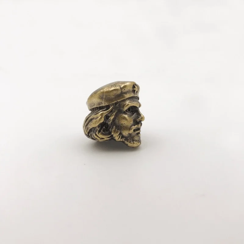 Revolutionary Che Guevara Hand-Casted Paracord Bead Lanyard Brass Charms EDC Keychain Pendant Knife Accessory