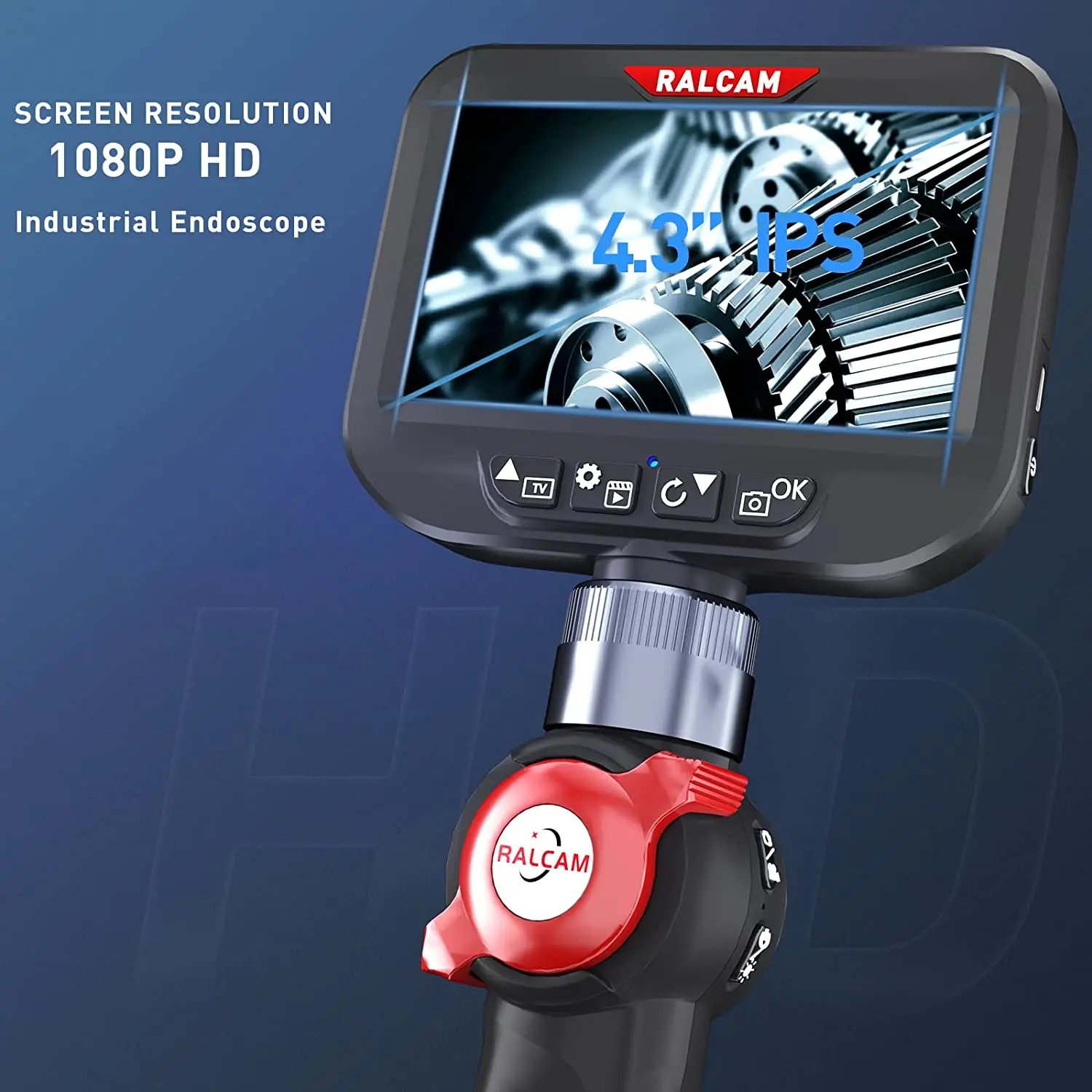 4.3 Inch IPS Screen 6.2mm Lens Two-Way Articulating Endoscope Camera HD 1080P Flexible Snake Tube Steering Borescope