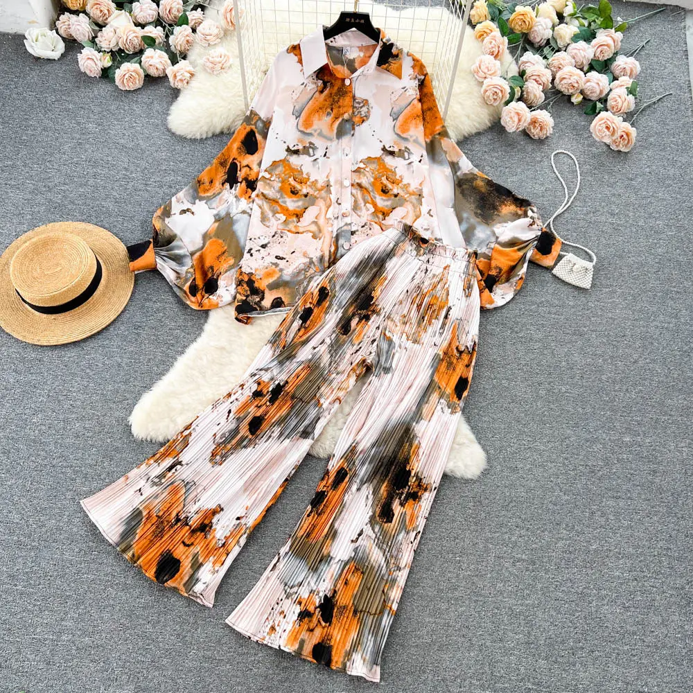 SuperAen Europe and America Style Women's Fashion New 2026 Spring Vintage Plaid Ruffled Shirt Long Pants Sets