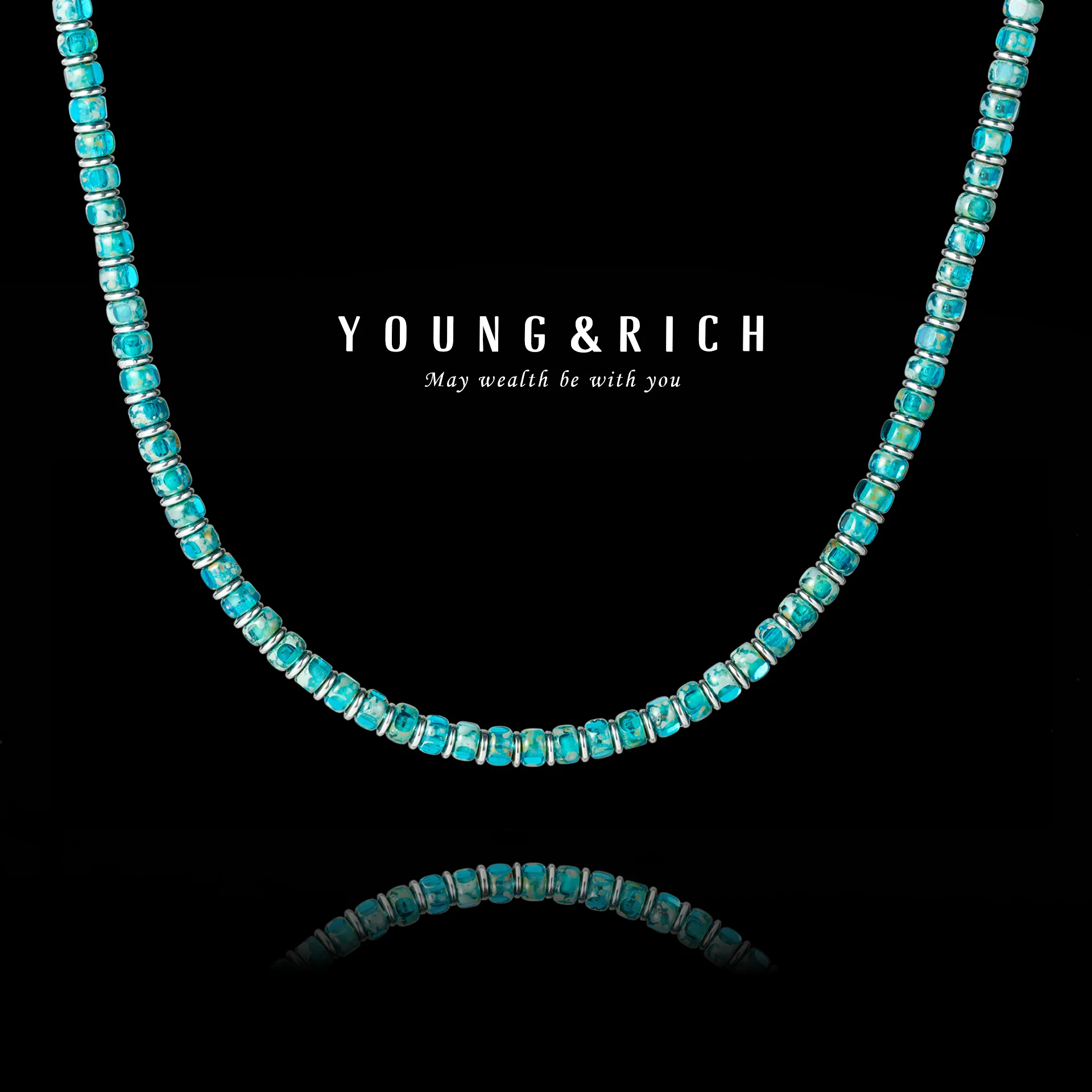 YOUNG&RICH 6mm Blue Glass Beaded Necklace Poseidon Covenant Unisex Stackable Vintage Fashion Jewelry