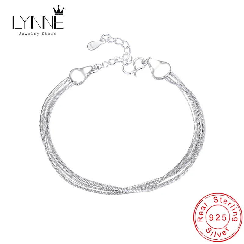 Hot Fashion Three Layer Thread Snake Chain Bracelet 925 Sterling Silver Simple Design Multilayer Line Bracelets Women Jewelry