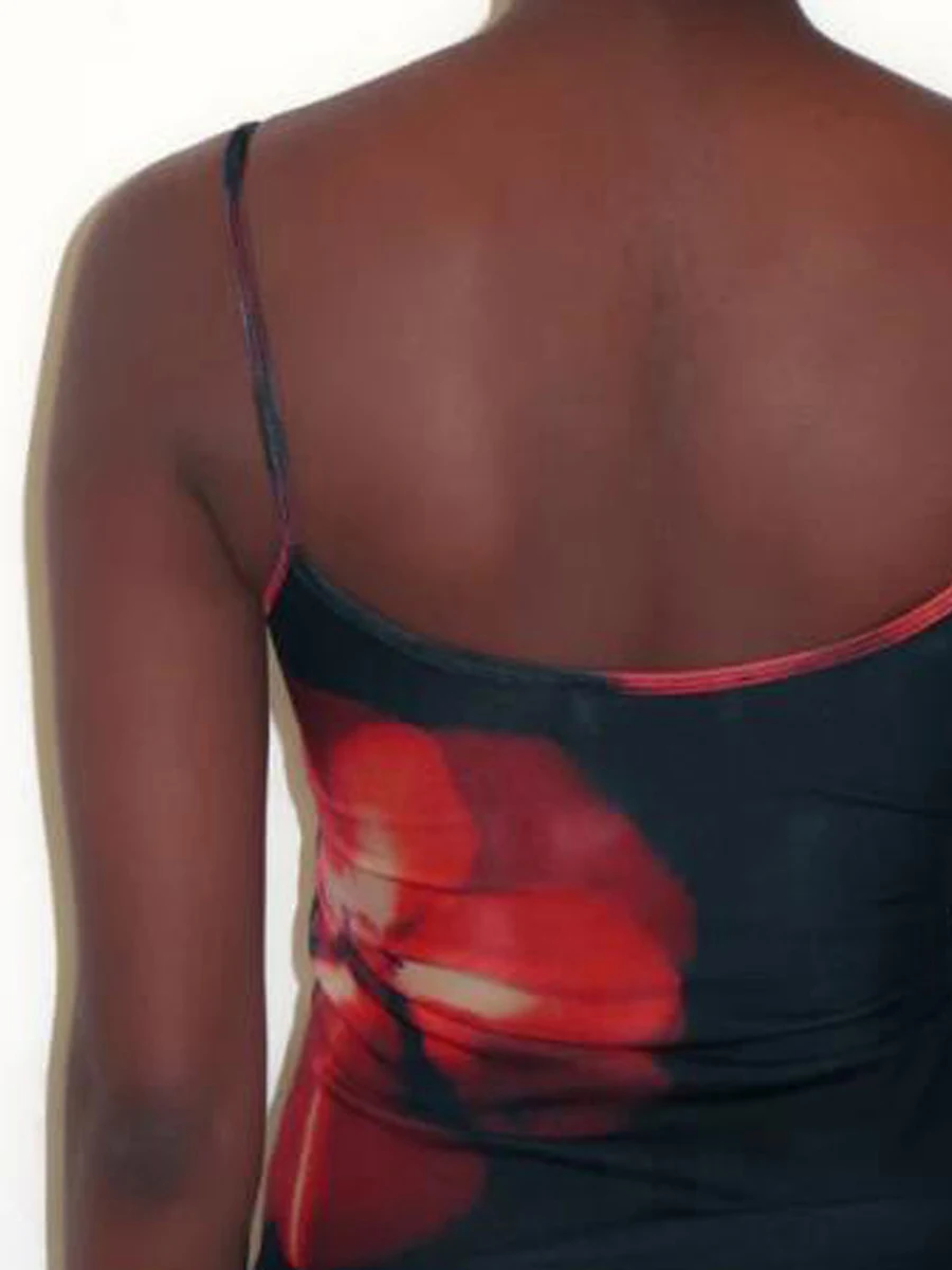 Женские топы на бретельках с цветочным принтом, черные топы на бретелях без рукавов с открытой спиной и низким вырезом