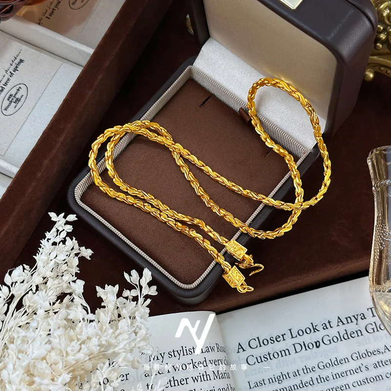 9999 24K real gold store same style women's gold necklace, gold snake sexy collarbone chain, exquisite fashion jewelry