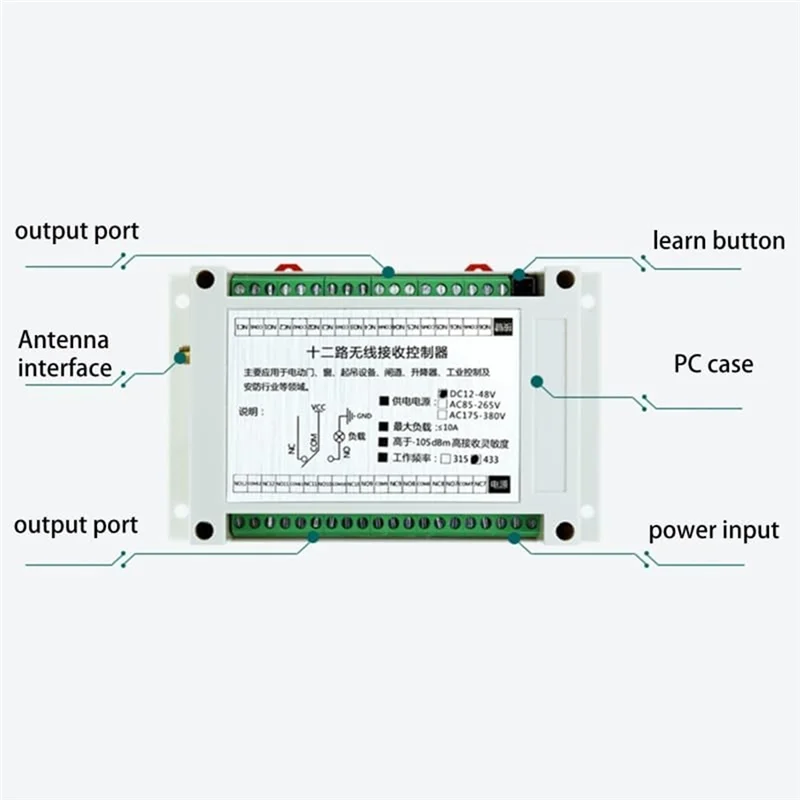 【Rushed】433Mhz Industrial 12CH Receiver DC12V-48V RF Wireless Remote Control Overhead Travelling Crane System
