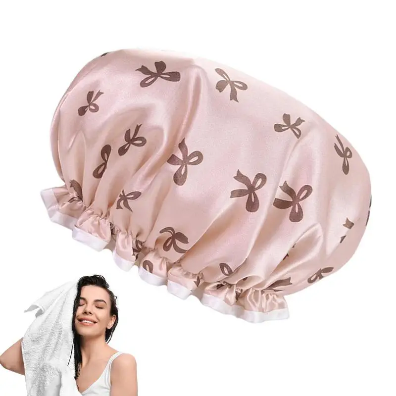 Hair Cover For Shower Bath Hair Hat Reusable Double Shower Layer Head Cover Bathing Accessories Thick Elastic Bath Bonnet For