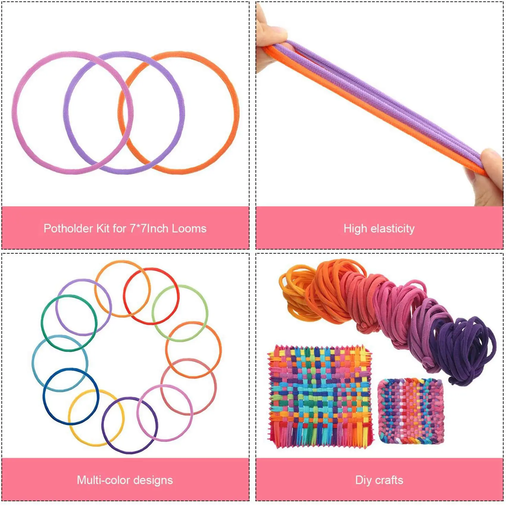 384 Pcs 7 Inches Potholder Loops Weaving Loom Loops Weaving Craft Loops With 12 Colors For DIY Crafts Supplies A