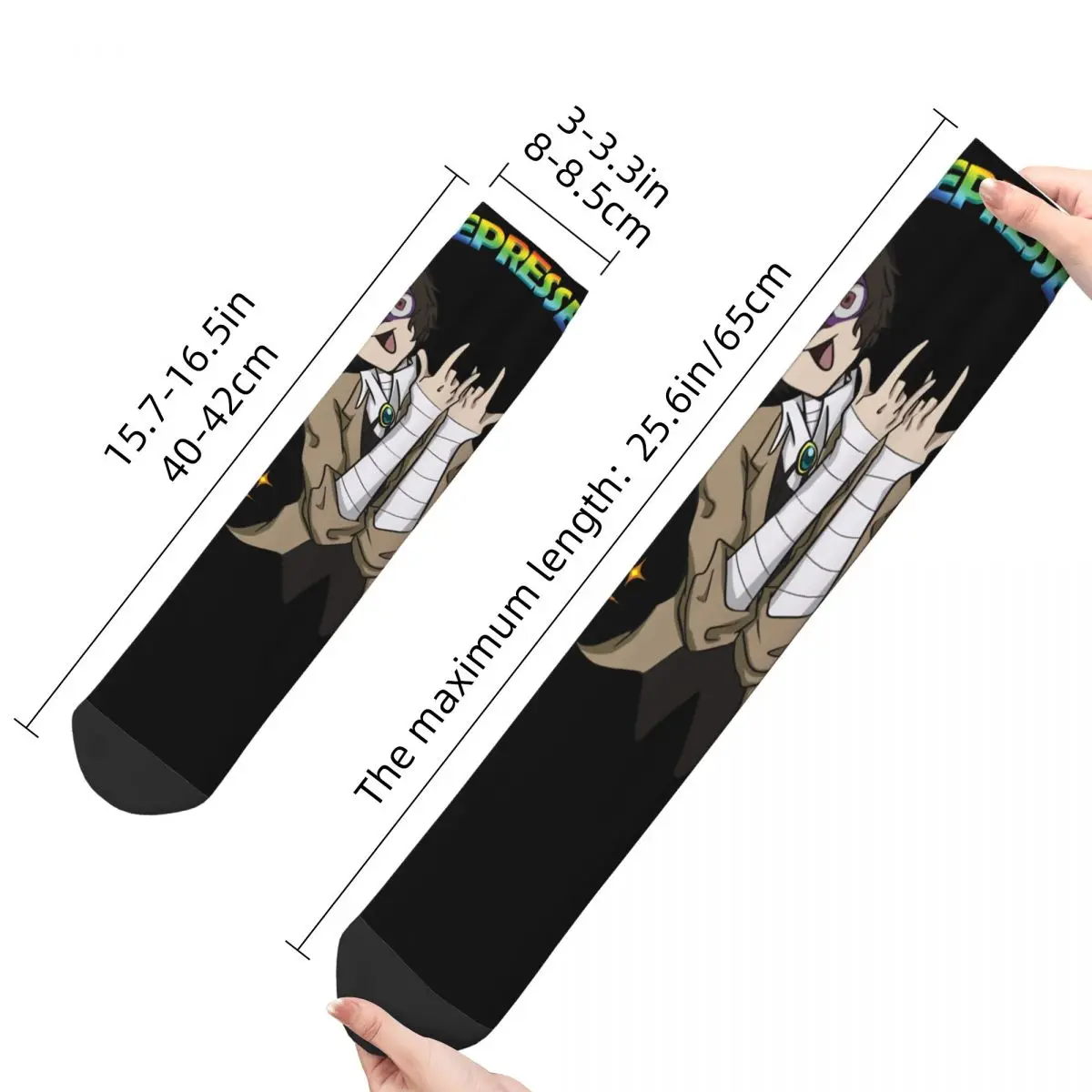 Funny compression Sock for Men Depressed Dazai Hip Hop Harajuku Bungou Stray Dogs Wan Anime Seamless Pattern Printed Crew Sock